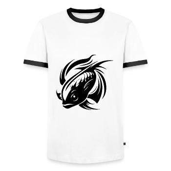 Fight Fish Portrait Tattoo - Men's Ringer Shirt - white/black - Front - AI Model Female 172 light (172cm) & AI Model Male 178 dark (178cm)