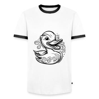 Canard nageur mignon avec un sourire amusant - T-shirt contrasté Homme - blanc/noir - Devant - AI Model Female 172 light (172cm) & AI Model Male 178 dark (178cm)