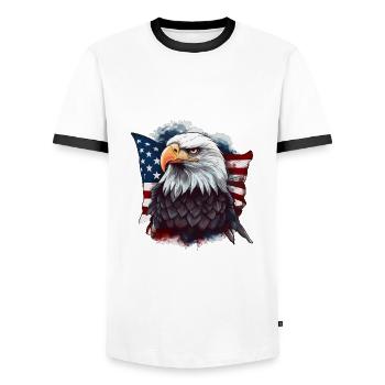 Pygargue à tête blanche américain avec drapeau des États-Unis - T-shirt contrasté Homme - blanc/noir - Devant - AI Model Female 172 light (172cm) & AI Model Male 178 dark (178cm)