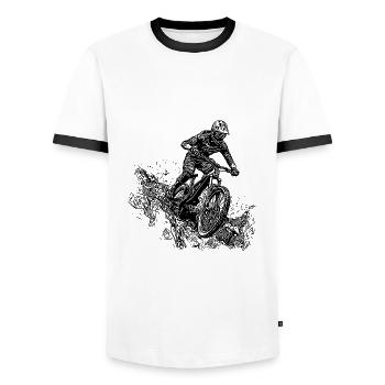 Cyclistes VTT Boue de pluie Descente - T-shirt contrasté Homme - blanc/noir - Devant - AI Model Female 172 light (172cm) & AI Model Male 178 dark (178cm)