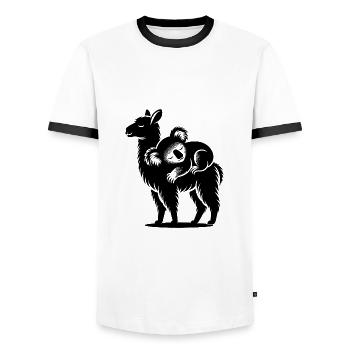 Lustiges Lama mit chillendem Koala auf dem Rücken - Männer Kontrast-T-Shirt - Weiß/Schwarz - Vorne - AI Model Female 172 light (172cm) & AI Model Male 178 dark (178cm)