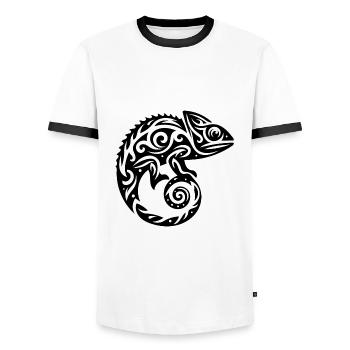 Scaly Creeper Disguise Chameleon Tattoo - Men's Ringer Shirt - white/black - Front - AI Model Female 172 light (172cm) & AI Model Male 178 dark (178cm)