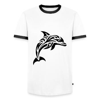 Springender süßer Tattoo Delfin - Männer Kontrast-T-Shirt - Weiß/Schwarz - Vorne - AI Model Female 172 light (172cm) & AI Model Male 178 dark (178cm)