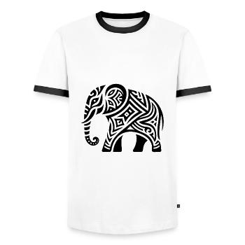 Éléphant Tribal Art tatouage avec de grandes oreilles - T-shirt contrasté Homme - blanc/noir - Devant - AI Model Female 172 light (172cm) & AI Model Male 178 dark (178cm)