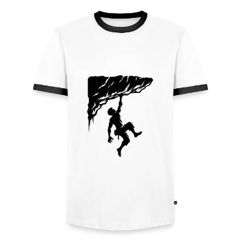 Mann beim Freiklettern am Überhang Felsen - Männer Kontrast-T-Shirt - Weiß/Schwarz - Vorne - AI Model Female 172 light (172cm) & AI Model Male 178 dark (178cm)