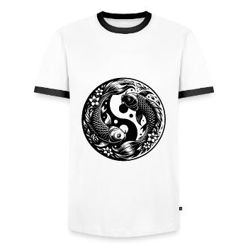 Eleganter Yin und Yang Koi Karpfen Yoga Kreis - Männer Kontrast-T-Shirt - Weiß/Schwarz - Vorne - AI Model Female 172 light (172cm) & AI Model Male 178 dark (178cm)