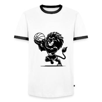 Stürmischer Löwe mit Basketball - Männer Kontrast-T-Shirt - Weiß/Schwarz - Vorne - AI Model Female 172 light (172cm) & AI Model Male 178 dark (178cm)