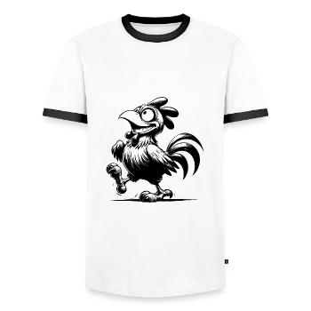 Lustige Geflügel Zeichnung Grinsender Hahn - Männer Kontrast-T-Shirt - Weiß/Schwarz - Vorne - AI Model Female 172 light (172cm) & AI Model Male 178 dark (178cm)