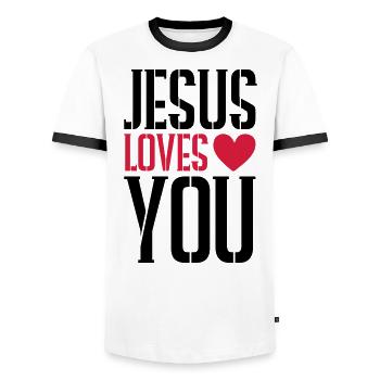 Jesus liebt dich herz - Männer Kontrast-T-Shirt - Weiß/Schwarz - Vorne - AI Model Female 172 light (172cm) & AI Model Male 178 dark (178cm)