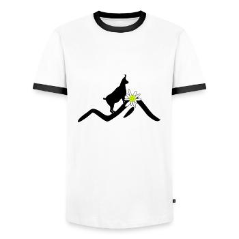 Berge, Gams und Edelweiß - Männer Kontrast-T-Shirt - Weiß/Schwarz - Vorne - AI Model Female 172 light (172cm) & AI Model Male 178 dark (178cm)