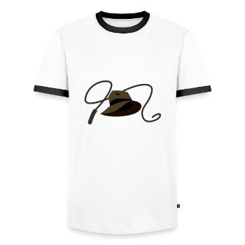 Hat and whip - Men's Ringer Shirt - white/black - Front - AI Model Female 172 light (172cm) & AI Model Male 178 dark (178cm)
