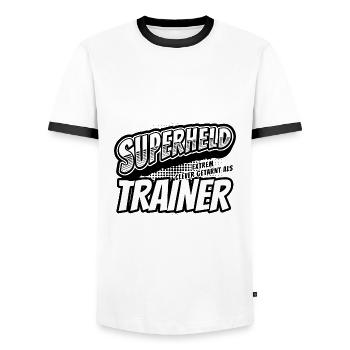 Superheld, clever getarnt als Trainer - Männer Kontrast-T-Shirt - Weiß/Schwarz - Vorne - AI Model Female 172 light (172cm) & AI Model Male 178 dark (178cm)