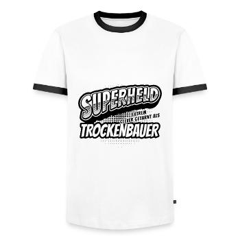 Superheld, clever getarnt als Trockenbauer - Männer Kontrast-T-Shirt - Weiß/Schwarz - Vorne - AI Model Female 172 light (172cm) & AI Model Male 178 dark (178cm)