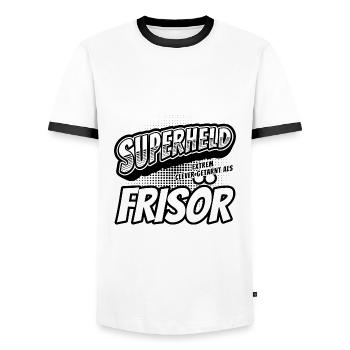 Superheld, clever getarnt als Frisör - Männer Kontrast-T-Shirt - Weiß/Schwarz - Vorne - AI Model Female 172 light (172cm) & AI Model Male 178 dark (178cm)