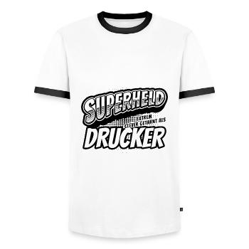 Superheld, clever getarnt als Drucker - Männer Kontrast-T-Shirt - Weiß/Schwarz - Vorne - AI Model Female 172 light (172cm) & AI Model Male 178 dark (178cm)