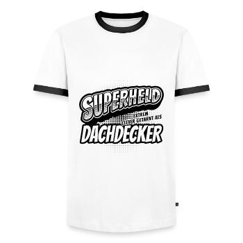 Superheld, clever getarnt als Dachdecker - Männer Kontrast-T-Shirt - Weiß/Schwarz - Vorne - AI Model Female 172 light (172cm) & AI Model Male 178 dark (178cm)