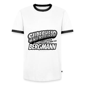 Superheld, clever getarnt als Bergmann - Männer Kontrast-T-Shirt - Weiß/Schwarz - Vorne - AI Model Female 172 light (172cm) & AI Model Male 178 dark (178cm)