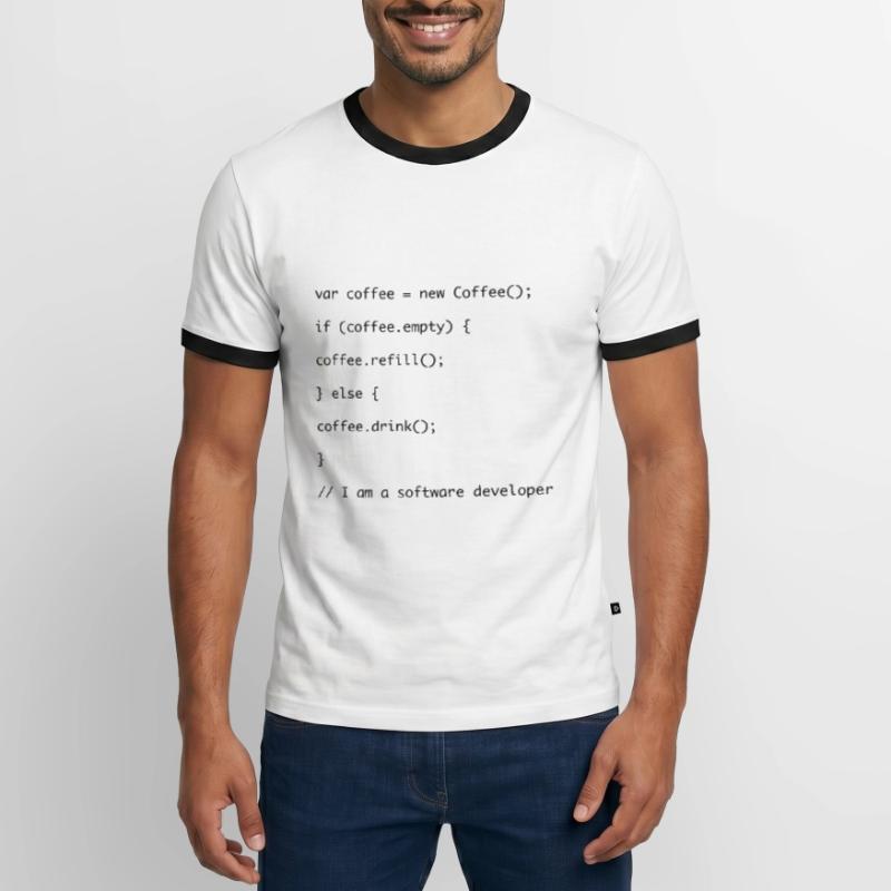 Kaffe auffüllen Javascript Code Männer Kontrast-T-Shirt