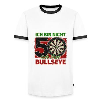 Ich bin nicht 50 ich bin Bullseye Geburtstag Dart - Männer Kontrast-T-Shirt - Weiß/Schwarz - Vorne - AI Model Female 172 light (172cm) & AI Model Male 178 dark (178cm)