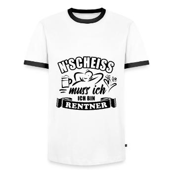 N'Scheiß muss ich, ich bin Rentner - Rente - Männer Kontrast-T-Shirt - Weiß/Schwarz - Vorne - AI Model Female 172 light (172cm) & AI Model Male 178 dark (178cm)