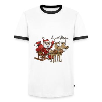Froher Weihnachtsmann mit zwei Rentieren - Männer Kontrast-T-Shirt - Weiß/Schwarz - Vorne - AI Model Female 172 light (172cm) & AI Model Male 178 dark (178cm)