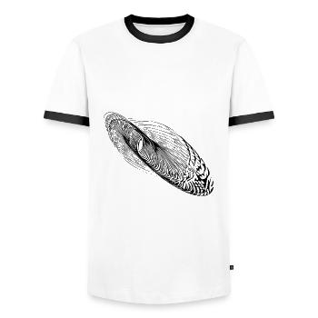 Abstrakte Schwingung Form Ellipse - Männer Kontrast-T-Shirt - Weiß/Schwarz - Vorne - AI Model Female 172 light (172cm) & AI Model Male 178 dark (178cm)