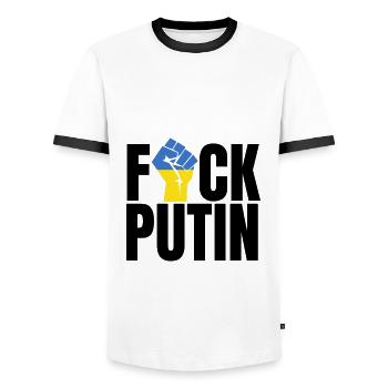 Ukraine - T-shirt contrasté Homme - blanc/noir - Devant - AI Model Female 172 light (172cm) & AI Model Male 178 dark (178cm)