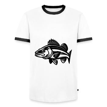Schwimmender Zander Fisch - Männer Kontrast-T-Shirt - Weiß/Schwarz - Vorne - AI Model Female 172 light (172cm) & AI Model Male 178 dark (178cm)