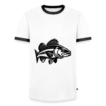 Poisson sandre élégant - T-shirt contrasté Homme - blanc/noir - Devant - AI Model Female 172 light (172cm) & AI Model Male 178 dark (178cm)