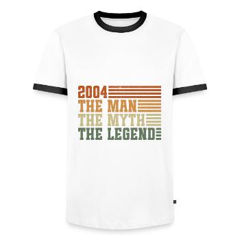 2004 Vintage Homme Mythe Légende Anniversaire - T-shirt contrasté Homme - blanc/noir - Devant - AI Model Female 172 light (172cm) & AI Model Male 178 dark (178cm)