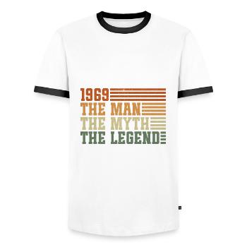 1969 Vintage homme mythe légende anniversaire - T-shirt contrasté Homme - blanc/noir - Devant - AI Model Female 172 light (172cm) & AI Model Male 178 dark (178cm)