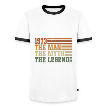 1973 Vintage homme mythe légende anniversaire - T-shirt contrasté Homme - blanc/noir - Devant - AI Model Female 172 light (172cm) & AI Model Male 178 dark (178cm)