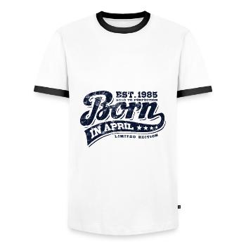 Born in April 1985 - Geburtstag - Geschenk - Männer Kontrast-T-Shirt - Weiß/Schwarz - Vorne - AI Model Female 172 light (172cm) & AI Model Male 178 dark (178cm)