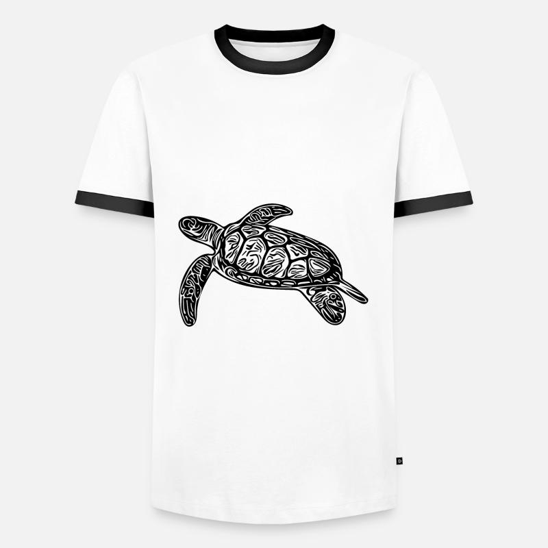 Small floating turtle - Men's Ringer Shirt - white/black