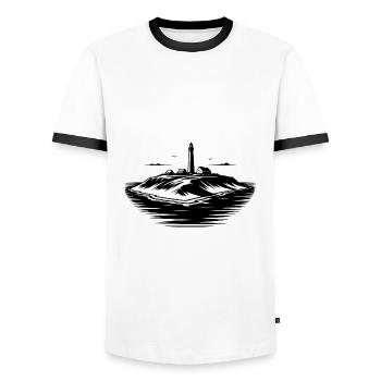 Insel mit Leuchtturm an der Küste - Männer Kontrast-T-Shirt - Weiß/Schwarz - Vorne - AI Model Female 172 light (172cm) & AI Model Male 178 dark (178cm)