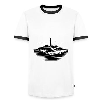 Einsame Insel mit Leuchtturm an der Küste - Männer Kontrast-T-Shirt - Weiß/Schwarz - Vorne - AI Model Female 172 light (172cm) & AI Model Male 178 dark (178cm)