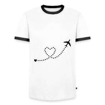 ★ Designfarben änderbar ★ Flugzeug, Herzen - Männer Kontrast-T-Shirt - Weiß/Schwarz - Vorne - AI Model Female 172 light (172cm) & AI Model Male 178 dark (178cm)
