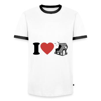 I Love Beach Chair - Heart - Hobby - Men's Ringer Shirt - white/black - Front - AI Model Female 172 light (172cm) & AI Model Male 178 dark (178cm)