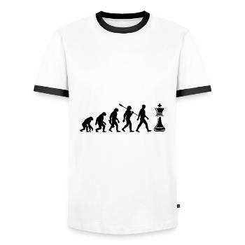 Evolution - Schach - Schachspieler - Männer Kontrast-T-Shirt - Weiß/Schwarz - Vorne - AI Model Female 172 light (172cm) & AI Model Male 178 dark (178cm)