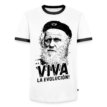 VIVA la evolucion Darwin Biologie - Männer Kontrast-T-Shirt - Weiß/Schwarz - Vorne - AI Model Female 172 light (172cm) & AI Model Male 178 dark (178cm)