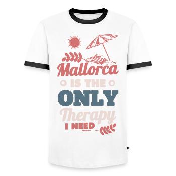 Majorque est la seule thérapie dont j’ai besoin - T-shirt contrasté Homme - blanc/noir - Devant - AI Model Female 172 light (172cm) & AI Model Male 178 dark (178cm)