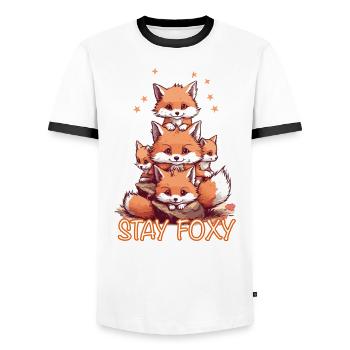 Niedliche Füchse Stay Foxy - Männer Kontrast-T-Shirt - Weiß/Schwarz - Vorne - AI Model Female 172 light (172cm) & AI Model Male 178 dark (178cm)