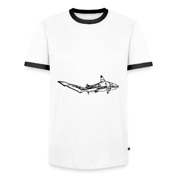 Élégant requin vintage d’eau profonde - T-shirt contrasté Homme - blanc/noir - Devant - AI Model Female 172 light (172cm) & AI Model Male 178 dark (178cm)