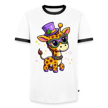 Süße Mardi Gras Giraffe: Comic-Stil - Männer Kontrast-T-Shirt - Weiß/Schwarz - Vorne - AI Model Female 172 light (172cm) & AI Model Male 178 dark (178cm)