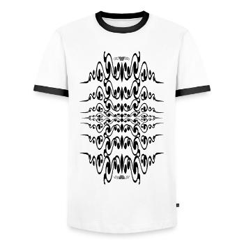 Résumé n° 67 - T-shirt contrasté Homme - blanc/noir - Devant - AI Model Female 172 light (172cm) & AI Model Male 178 dark (178cm)