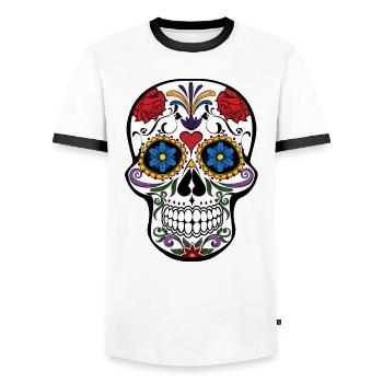 Totenkopf Skull Blumen - Männer Kontrast-T-Shirt - Weiß/Schwarz - Vorne - AI Model Female 172 light (172cm) & AI Model Male 178 dark (178cm)