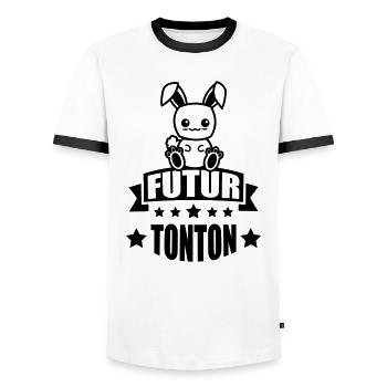 annonce grossesse futur tonton - T-shirt contrasté Homme - blanc/noir - Devant - AI Model Female 172 light (172cm) & AI Model Male 178 dark (178cm)