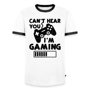 Can't Hear You I'm Gaming - Gaming - Männer Kontrast-T-Shirt - Weiß/Schwarz - Vorne - AI Model Female 172 light (172cm) & AI Model Male 178 dark (178cm)