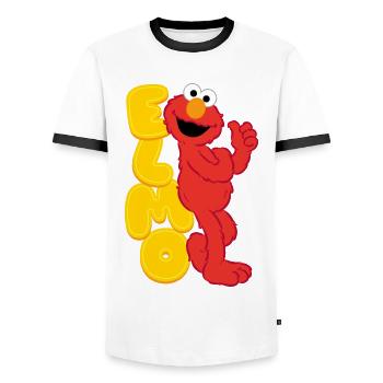 Sesamstraße Elmo Glücklich - Männer Kontrast-T-Shirt - Weiß/Schwarz - Vorne - AI Model Female 172 light (172cm) & AI Model Male 178 dark (178cm)