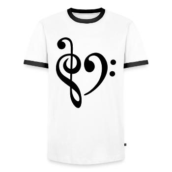 music - Men's Ringer Shirt - white/black - Front - AI Model Female 172 light (172cm) & AI Model Male 178 dark (178cm)